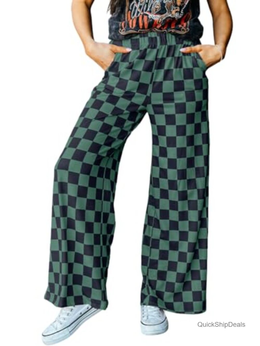 Women's Checkered Wide Leg Pants High Waist